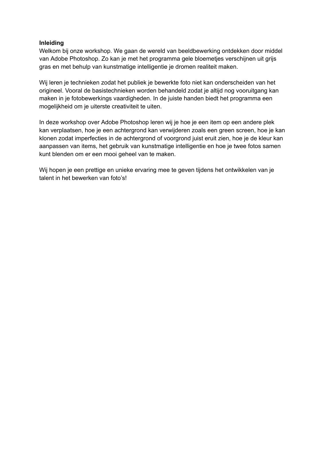 Photoshop workshop · Inleiding, pagina 1