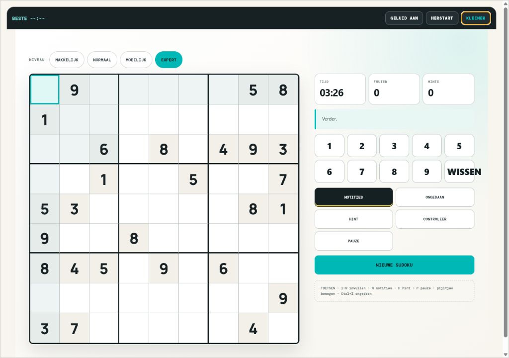 Screenshot van Sudoku