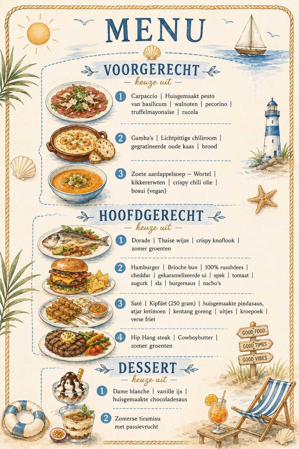 Menukaart voor volwassenen