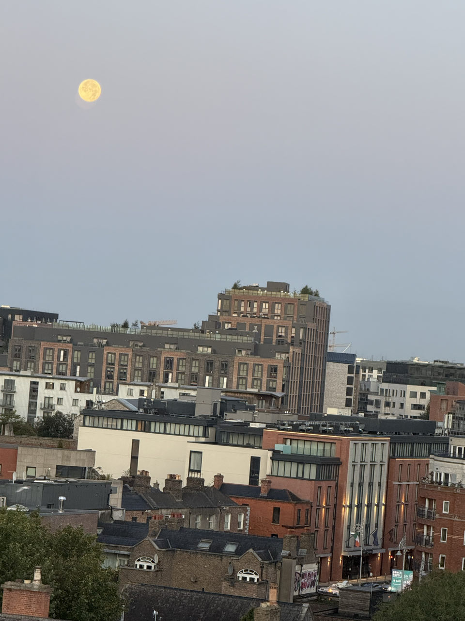 Maan boven de daken van Dublin
